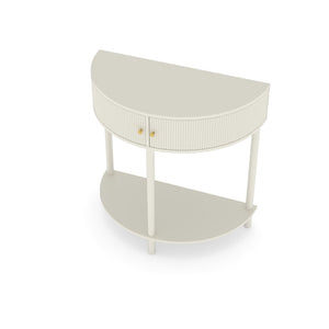 English Elm Artisan-crafted Demi-lune Console Sculptural Wave Drawers Vanilla Lacquer Hallway Accent Cream White W2557P329370