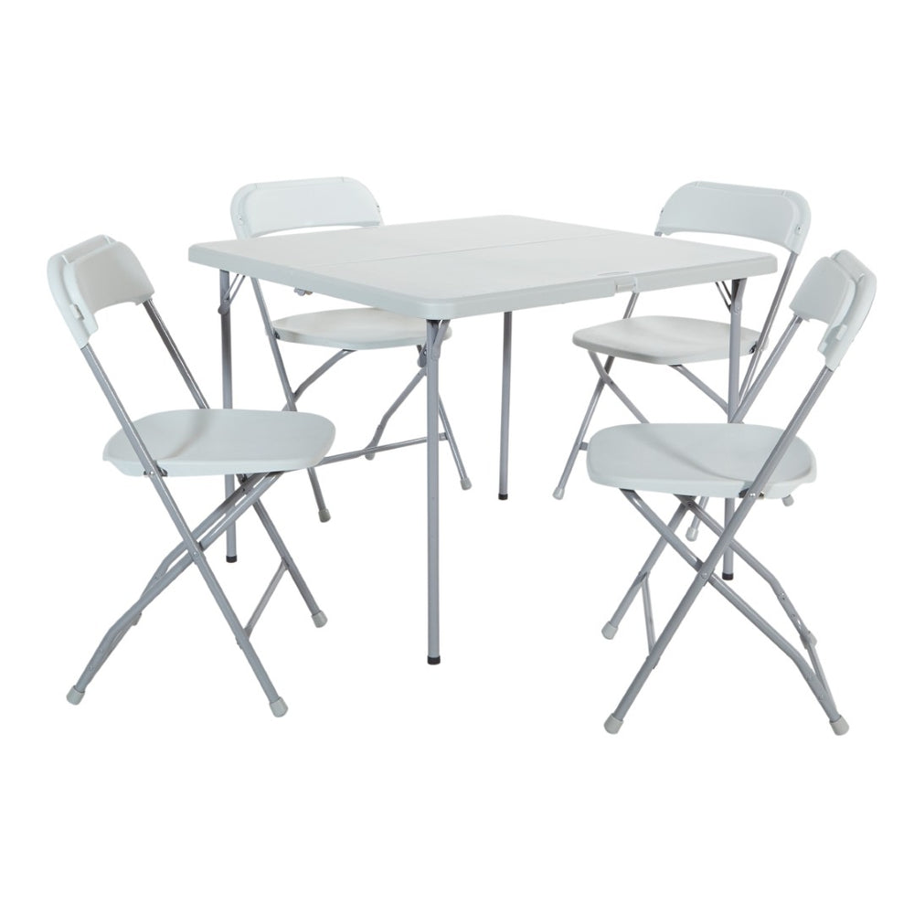 OSP Home Furnishings 5 Piece Folding Dining Set with Resin Top and Steel Frame for Indoor Outdoor Hosting PCT-05