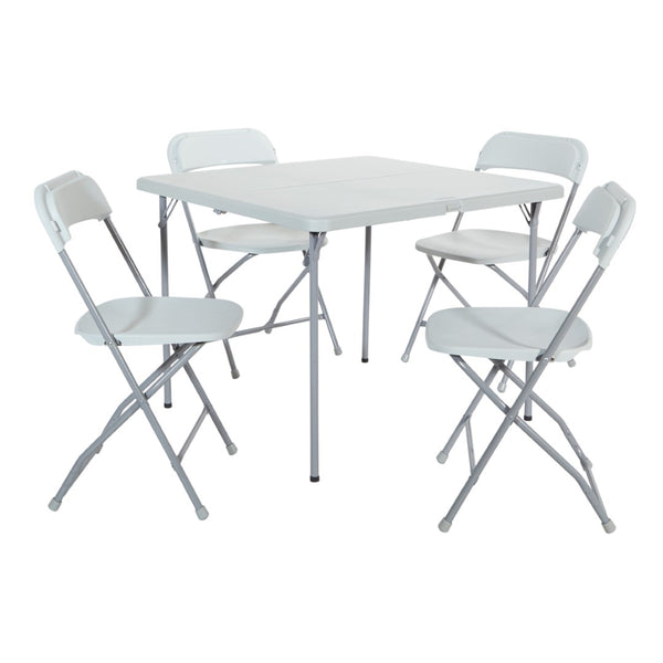 OSP Home Furnishings 5 Piece Folding Dining Set with Resin Top and Steel Frame for Indoor Outdoor Hosting PCT-05