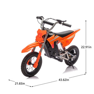English Elm 24v 250w Kids Off-road Electric Motorcycle with Led Lights Bluetooth and Rear Suspension Orange W1578P203982