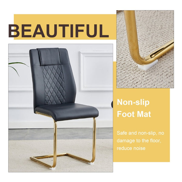 English Elm Table Set - Modern Minimalist Round Clear Glass Table With Black Pu Leather Chairs & Gold Legs W1151S01714-GIGA