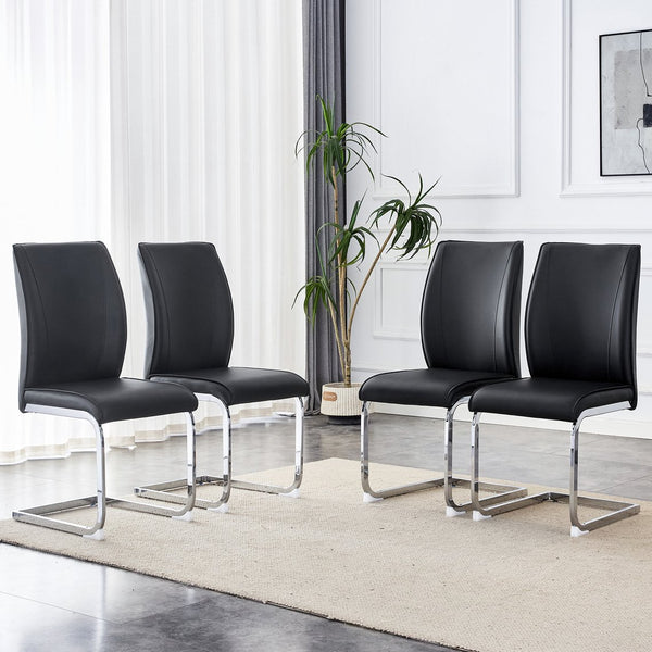 English Elm Luxury Modern Arch Chairs - Set Of 4 Black Pu Upholstered Dining Chairs With Stylish Silver Legs W1151P154857