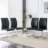 English Elm Luxury Simple Arch Chair - Set Of 4 Black Pu Material High Resilience Dining Chair With Arched Metal Silver Leg.