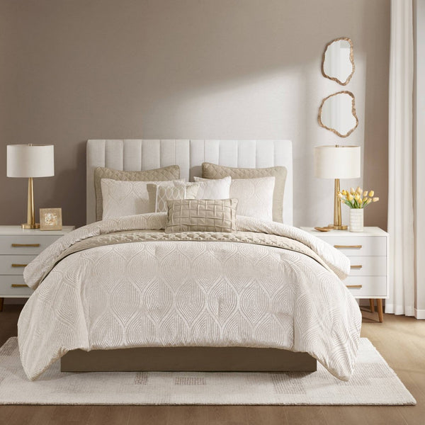 English Elm 10-piece California King Velvet Jacquard Comforter Set Layered Bedding with Microfiber Shams Champagne B035P482942