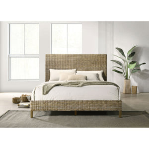 English Elm Almaden Kubu Grey Queen Panel Bed - Modern Rustic Design With Woven Rattan & Tall Headboard Style B062S01064