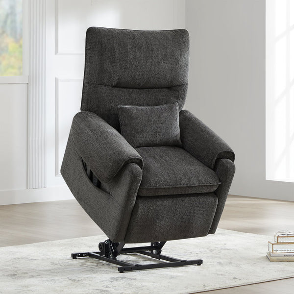 English Elm Jennifer Taylor Home - Glenn Power Lift Assist Recliner - Steel Gray Chenille, Lumbar Pillow, Side Pocket, Quiet Motor B2719P328584