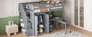 English Elm Queen Murphy Bed with Integrated Desk Cabinet Shelves Space Saving Studio Solution Gray N708S00013E