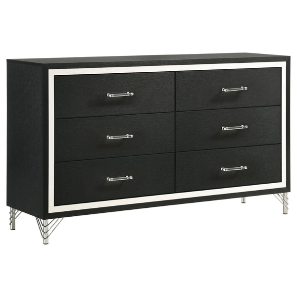 English Elm Malcolm Queen Bedroom Set Velvet Wingback Bed Chrome Accents Glam Suite Grey+Black B062S01746