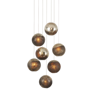 Pathos Round Multi-Drop Pendant Light - Artistic Glass Shade with Reactive Glaze and Antique Finish