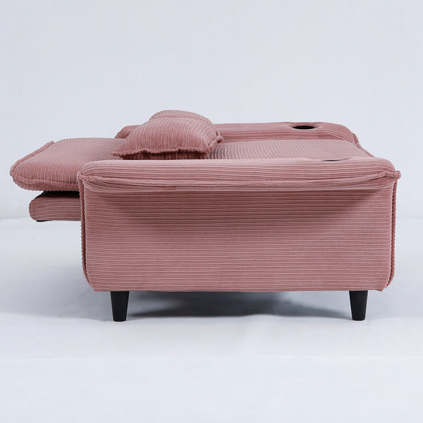 English Elm 65.74-inch convertible letter sofa bed with adjustable armrests, pull-out extension, cup holders, durable frame and plush sponge cushions Pink W3371P311783