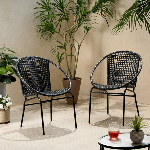 English Elm Christopher Knight Home® - Polyethylene PE Wicker 2-Person Seating Group — Weather-Resistant Rattan & Metal, Sleek Patio Set 66628.00BLK_66627.00BLK