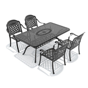 English Elm 5-piece Cast Aluminum Outdoor Dining Set Ornate Carved Motifs Powder Coated Frame W1710S00643