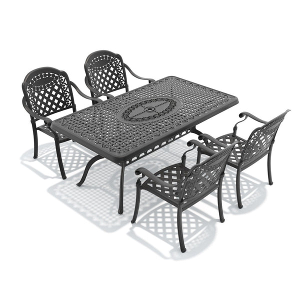 English Elm 5-piece Cast Aluminum Outdoor Dining Set Ornate Carved Motifs Powder Coated Frame W1710S00643