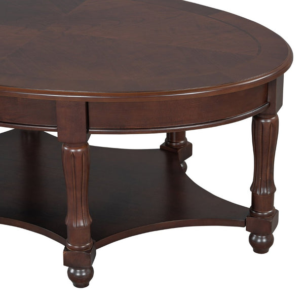 English Elm Vintage Oval Coffee Table With Drawer And Open Shelves, French Country Style Accent Table In Walnut N735P277388D-GIGA