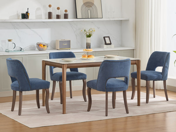 English Elm Wooden Modern Fabric Dining Chairs Set of 2 with Dual-Rebound Cushion & Curved Solid Wood Legs for Stylish Comfort Blue W1143P372914