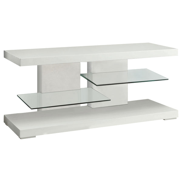 English Elm Strick White High Gloss 2-Shelf TV Stand with Tempered Glass, Spacious Modern Storage, 47" Wide B062P328700