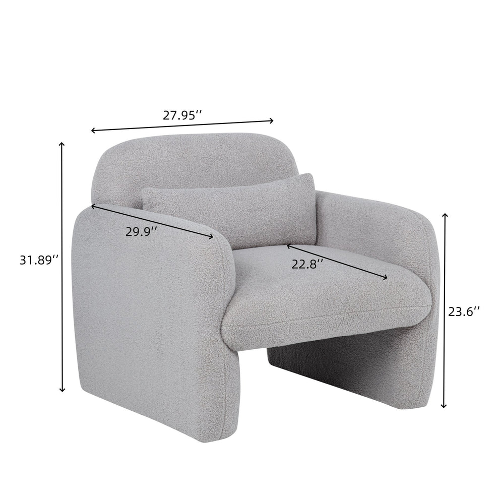 English Elm Stylish Teddy Fleece Single Sofa Chair with Arms and Pillow, Cozy Accent Armchair for Living Room Gray 30 L x 24.75 W x 24 H W1716P196466