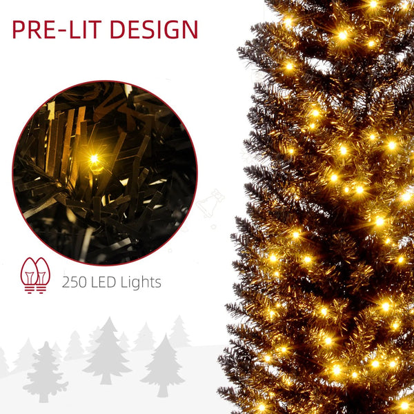 English Elm 7ft Matte Black Pencil Christmas Tree with 250 Warm Led Lights for Small Spaces T3971P401092