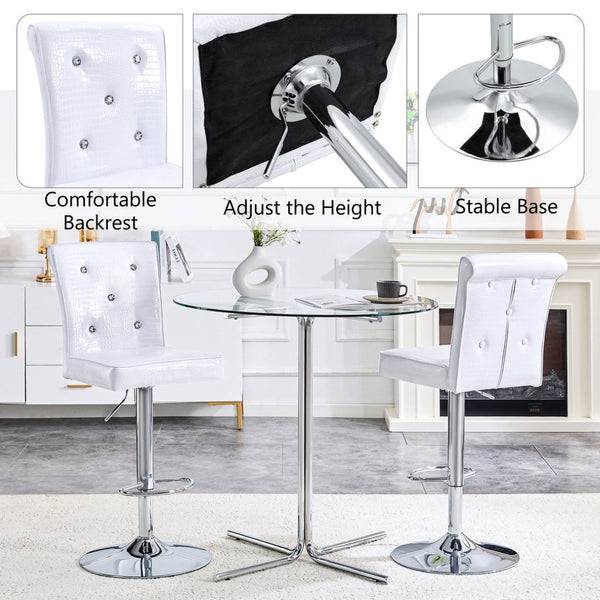 English Elm A Set of 2 Glam Faux Alligator Pvc Barstools with Crystal Buckle Detail White W1512P491871