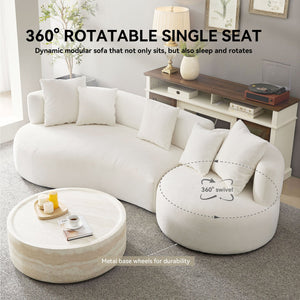 English Elm 110.23 Modern Curved 4-Seat Rotatable Sofa Couch – 360° Swivel Upholstered Fabric Cream Beige Comfort Retreat W2582S00099