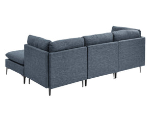 English Elm Linen Upholstered Modular Sectional Sofa with Tall Black Metal Legs for Living Room Dark Blue B2748S00119