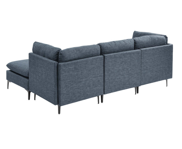 English Elm Linen Upholstered Modular Sectional Sofa with Tall Black Metal Legs for Living Room Dark Blue B2748S00119