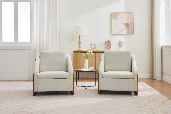 English Elm 057-Set Chenille Fabric Modern Upholstered Armchair with Wooden Side Frame, Ergonomic Cushioned Comfort Beige W527P239825