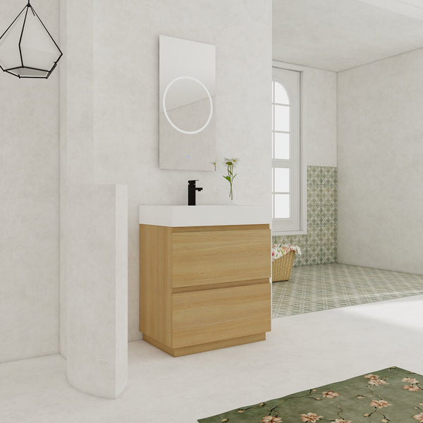 English Elm 30" Bathroom Vanities - Modern Oak Sink Cabinet With Double Drawers, Freestanding And Stylish Design W1972S00008