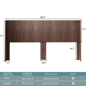 English Elm Modern Fluted Wood Panel King Headboard Wall Mounted Wingback Walnut Bedroom Accent W3520P383461