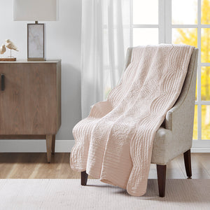 JLA Home Madison Park - Oversized Quilted Throw Adds Vintage-Soft Texture with Scalloped Edges, Breathable Cotton Fill, Machine Washable Blush MP50-6123