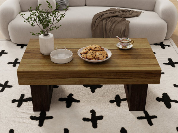 English Elm 42 Inch Rustic Brown Wood Rectangular Coffee Table - Sturdy MDF Farmhouse Accent, 220lb Load, Easy Assemble W1120P330143
