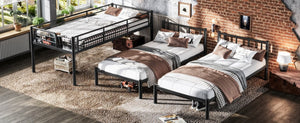 English Elm Twin Triple Bunk Bed Metal L-shaped Frame Sleeps Three Kids White Finish Black W1580S00615