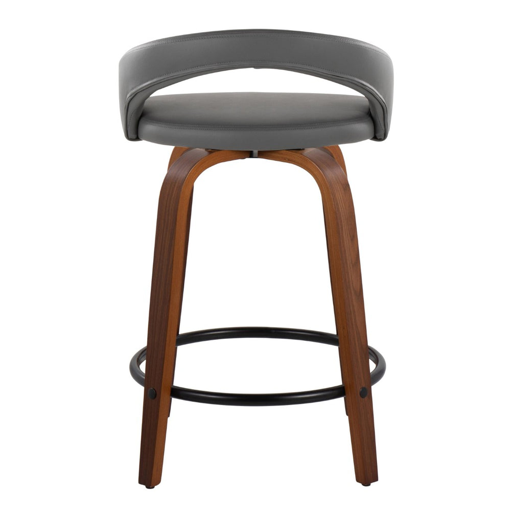 English Elm Fixed-height Swivel Counter Stools Walnut Bentwood Grey Faux Leather Set of 2 B202S01751