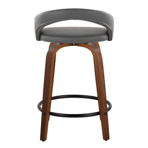 English Elm Fixed-height Swivel Counter Stools Walnut Bentwood Grey Faux Leather Set of 2 B202S01751
