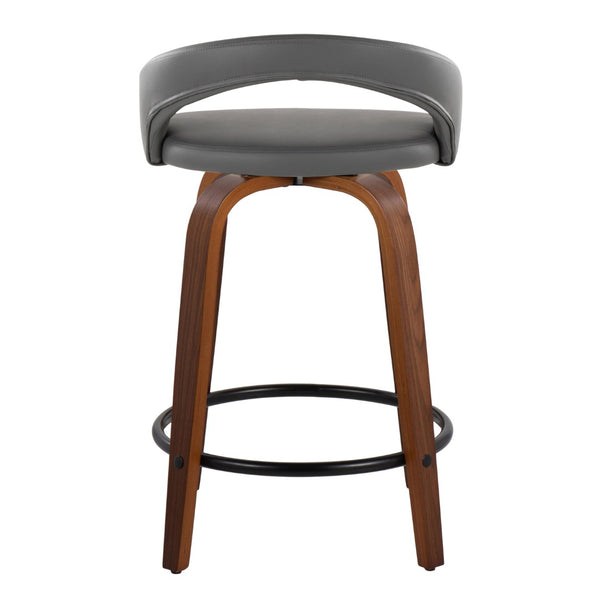 English Elm Fixed-height Swivel Counter Stools Walnut Bentwood Grey Faux Leather Set of 2 B202S01751