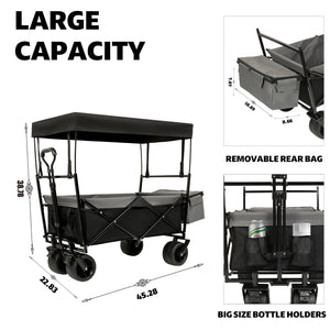 English Elm 480lbs Foldable All-terrain Wagon with Canopy Mosquito Net for Camping Outdoor Black W2932P253225