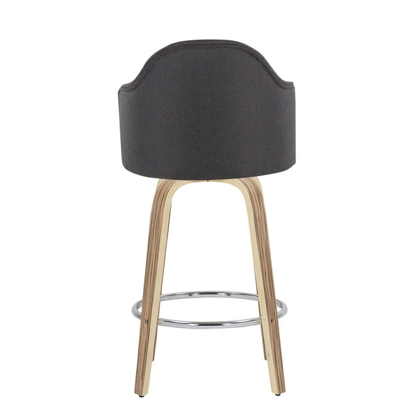 English Elm Fixed-height Swivel Counterstools Mahogany Wood Chrome Footrest Velvet Seat Set of 2 Charcoal B202S01779