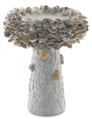 Oyster Shell Bird Bath - Whimsical Outdoor Art Piece Crafted from Natural Materials for Your Garden