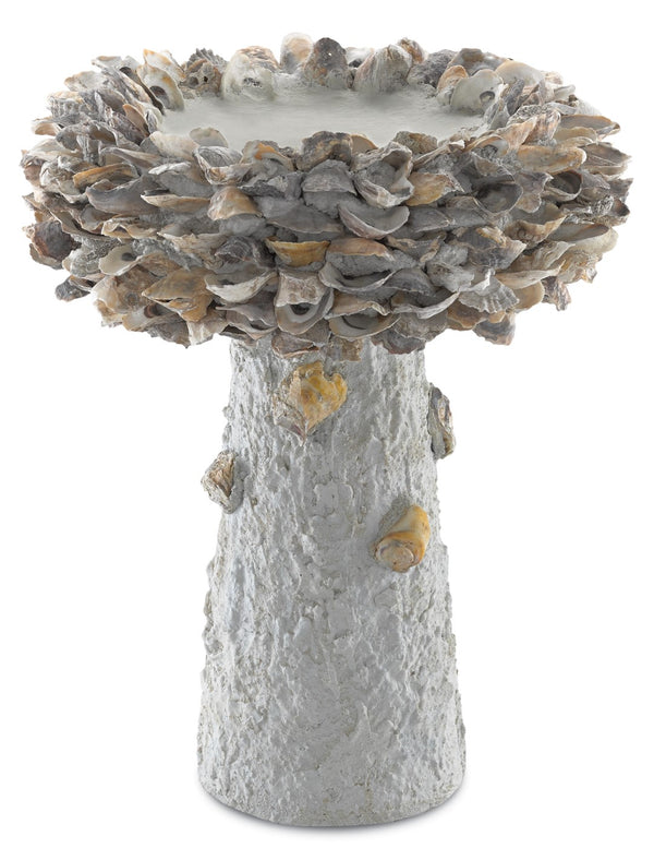 Oyster Shell Bird Bath - Whimsical Outdoor Art Piece Crafted from Natural Materials for Your Garden