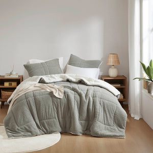 English Elm Comforter Plush twin set with faux feathersoft face and ivory sherpa reverse for cozy warmth and style Grey 23.23 L x 18.11 W x 11.02 H B035P294139