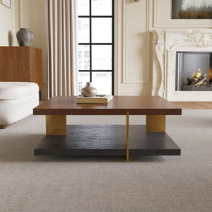 English Elm Classica Rectangle Wood Coffee Table – Elegant Walnut Finish With Stylish Black Metal Frame Design B341P321157