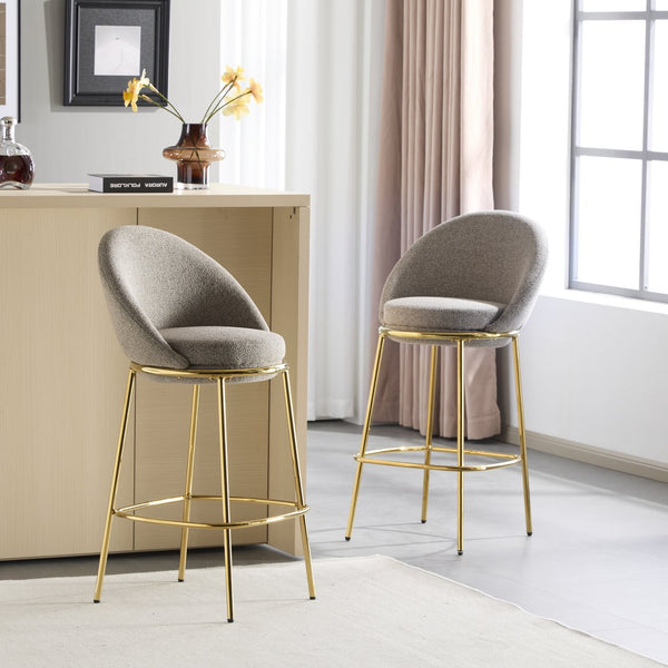 English Elm Christopher Knight Home® - Celano Upholstered Metal Barstool Set of 2 with Plush Rounded Seat, Semi‑Enclosed Backrest, Durable Frame Beige+Gold N775P268055B