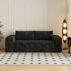 English Elm 78.8" Corduroy Three Seat Sofa Deep Cushioned Low Profile Couch for Modern Living Rooms Black W2824P409862