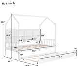 English Elm Wooden Twin Size House Bed With Trundle,Kids Bed With Shelf, White