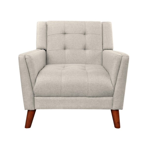 English Elm Mid-century Waffle Tufted Club Chair Solid Wood Splayed Legs Reading Lounge Accent Beige N776P379535I