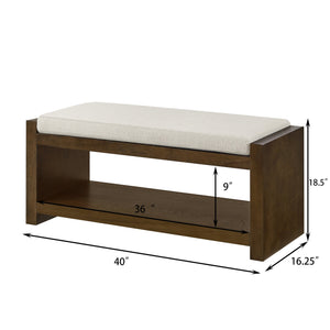 English Elm 40" Accent Bench with Lower Shelf Shoe Rack, Removable Padded Cushion, Modern Entryway Storage Stool Beige W2186P292096