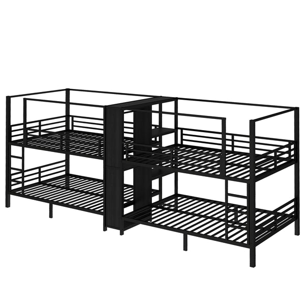 English Elm Full Size Quadruple Metal Bunk Bed With Storage & Wardrobe - Sturdy Design For Space-Saving Comfort W1580S00155