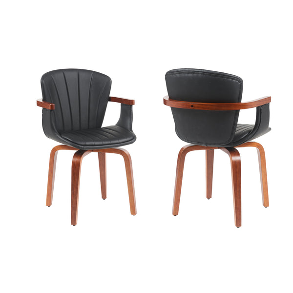 English Elm Mid-Century Bentwood Swivel Dining Chairs Set Of 2 – Stylish Pu Leather Accent Chairs In Black N842P290039B