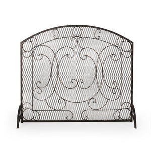 English Elm Christopher Knight Home® - FIREPLACE Black+Gold Iron Screen 40x34.25 Decorative Mesh Guard — Stylish Heat Shield & Spark Barrier 67717.00BBGLD