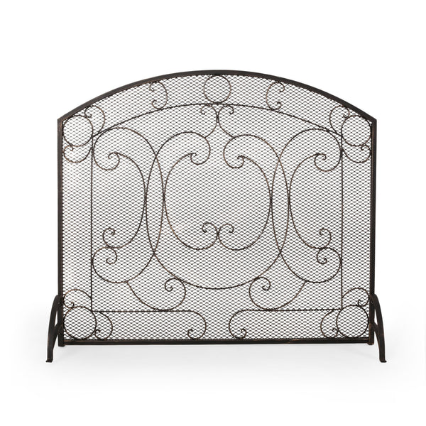 English Elm Christopher Knight Home® - FIREPLACE Black+Gold Iron Screen 40x34.25 Decorative Mesh Guard — Stylish Heat Shield & Spark Barrier 67717.00BBGLD